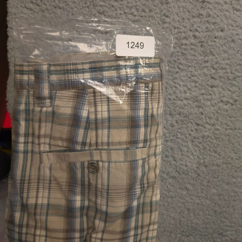 Columbia Plaid Shorts Mens 38 Beige Blue Cotton Casual Outdoor Summer Lightweigh - Picture 9 of 9